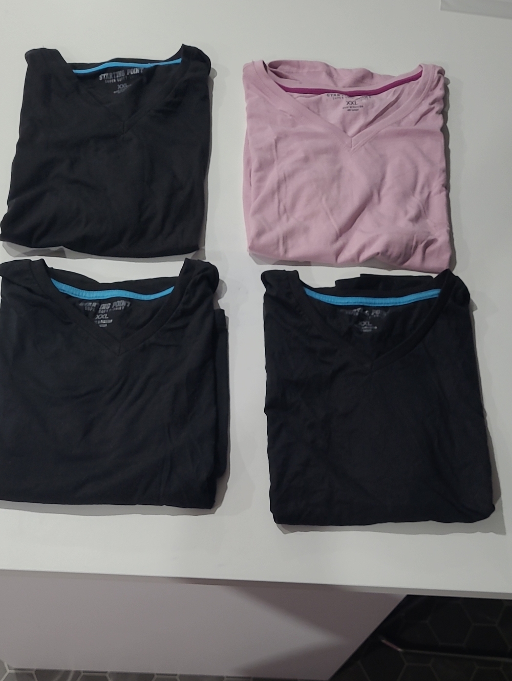 Women's V-Neck Tee Pack Of 4 Pink and Black XXL